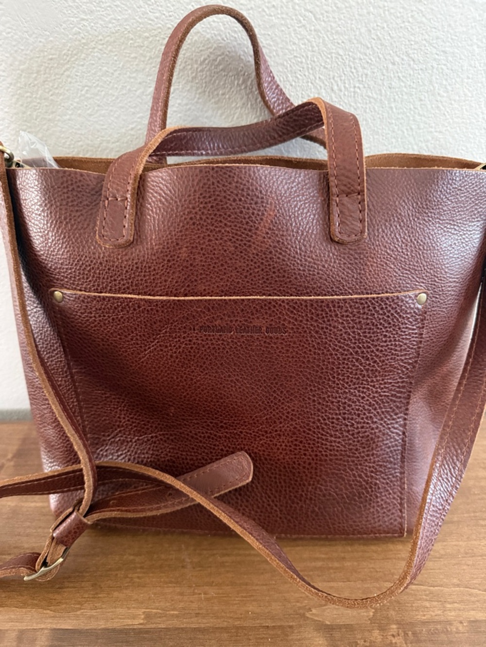 Portland Leather Brown Pebbled Leather Tote with Front Pocket